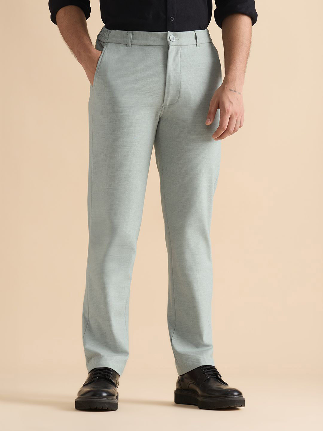 The Souled Store Men Super Pants Sky Way Classic Fit Trousers