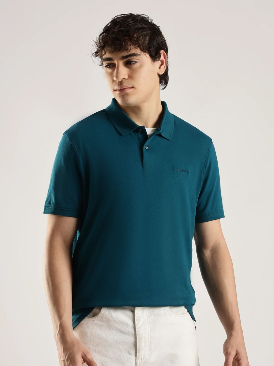 Calvin Klein Jeans Brand Logo Self Design Polo Collar Short Sleeves Pure Cotton  T-shirt