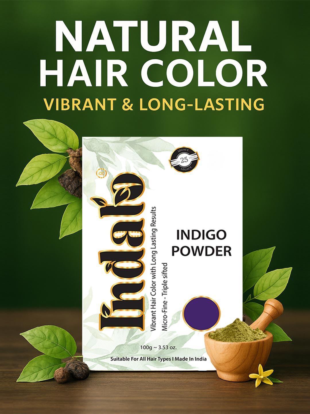 INDALO No Ammonia Natural Hair Colour for Conditioning Hair Growth - Indigo 100 g