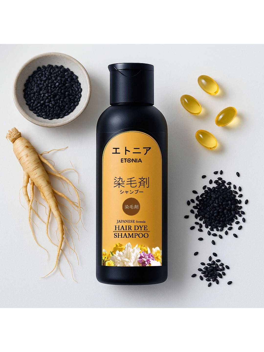 ETONIA Japanese Hair Dye Shampoo -Black - 200 ml