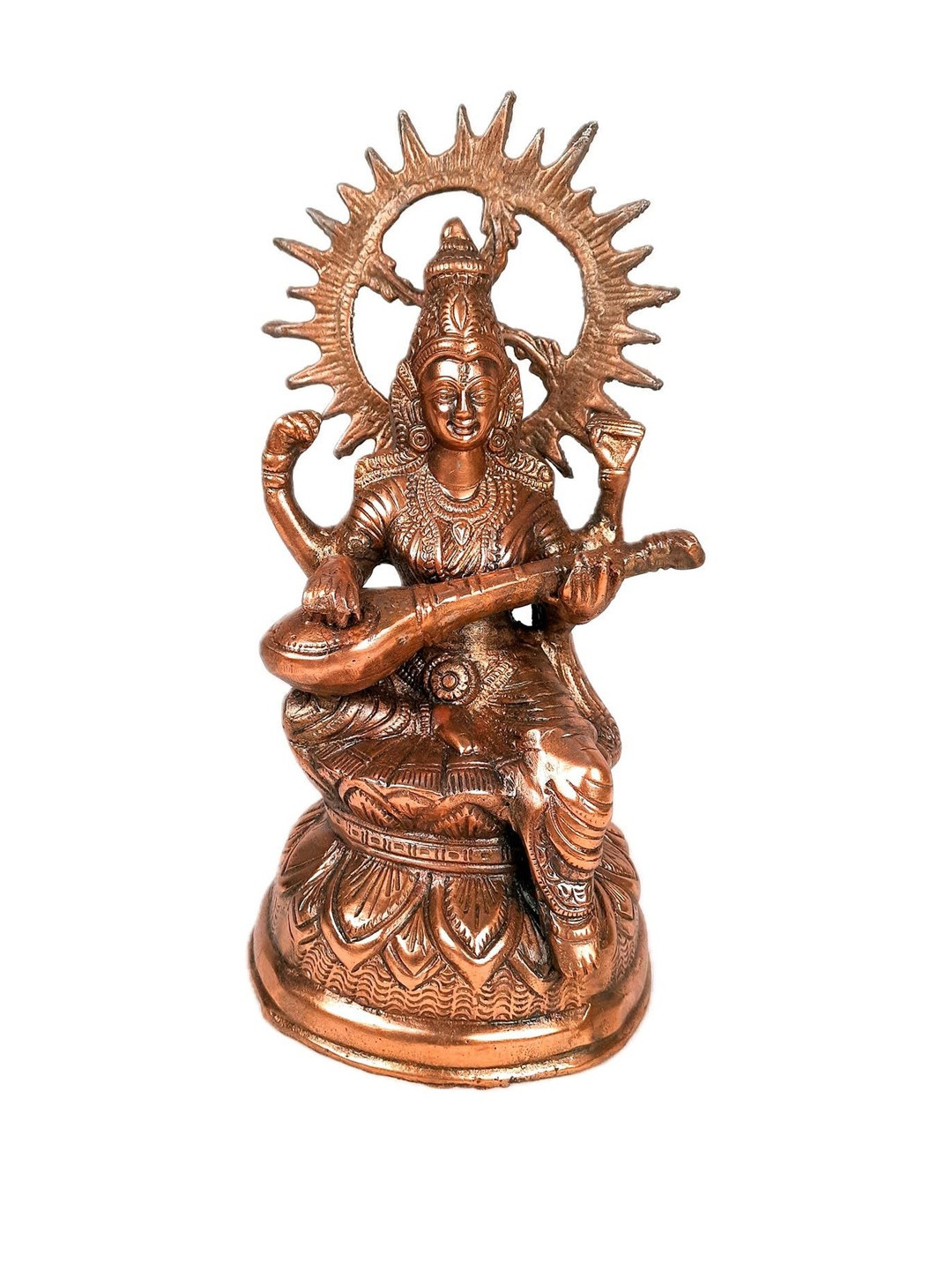 apka mart Bronze-Toned Goddess Sarasvati Playing Veena Idol Showpiece