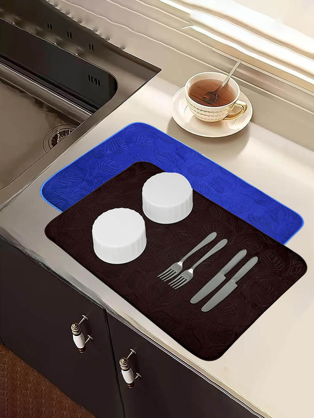 Kuber Industries 2Pcs  Maroon & Blue Rectangle Table Placemats