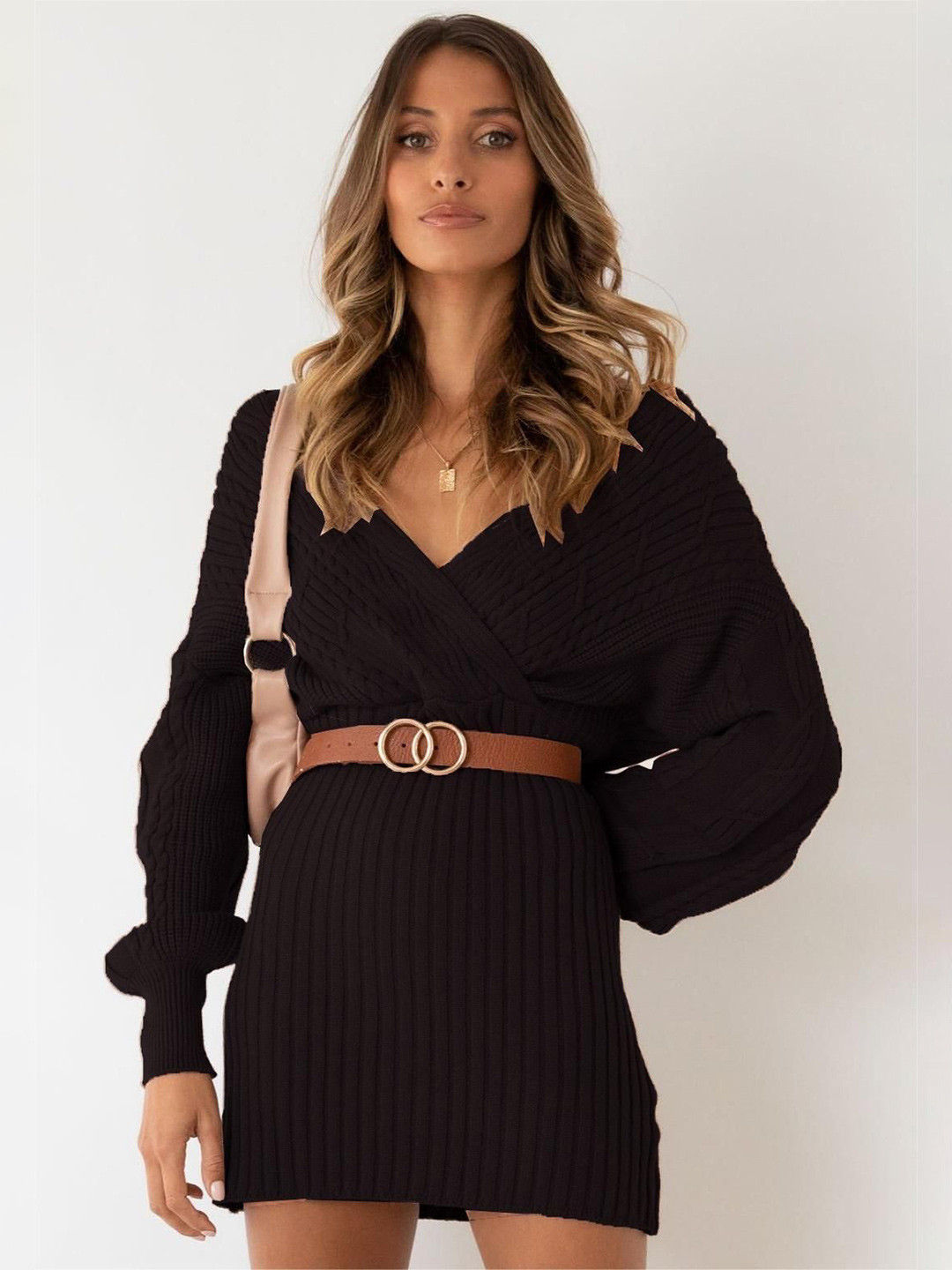 StyleCast Self Design Off-Shoulder Belted Wrap Mini Dress
