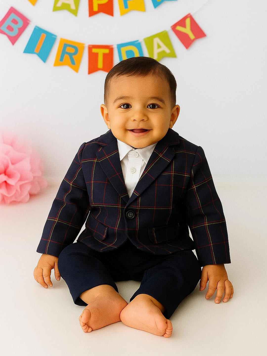 MeeMee Infant Boys Checked Single Breasted Cotton Blazer