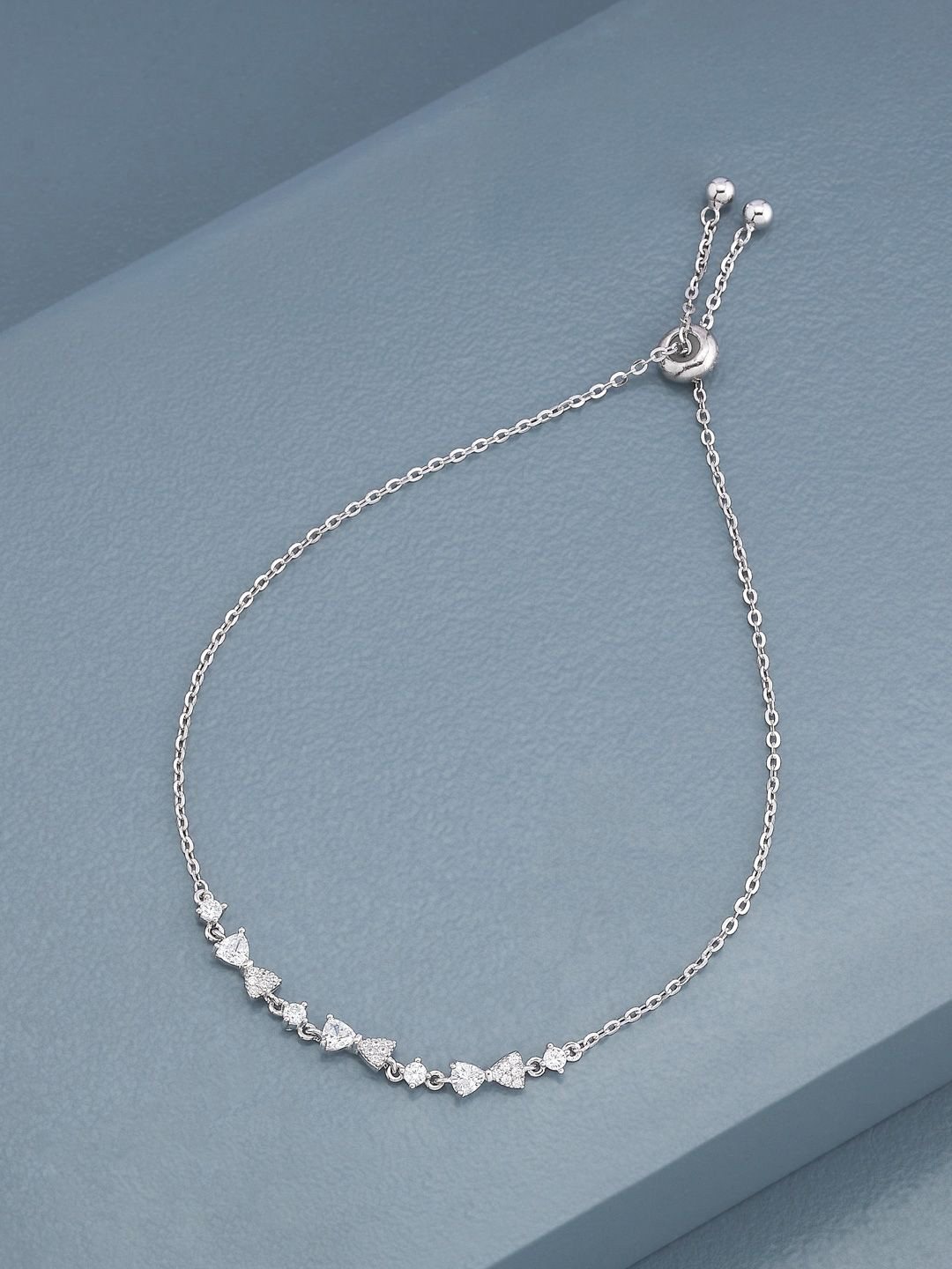 Kushal's Fashion Jewellery 92.5 Sterling Silver Rhodium-Plated Zircon Charm Bracelet
