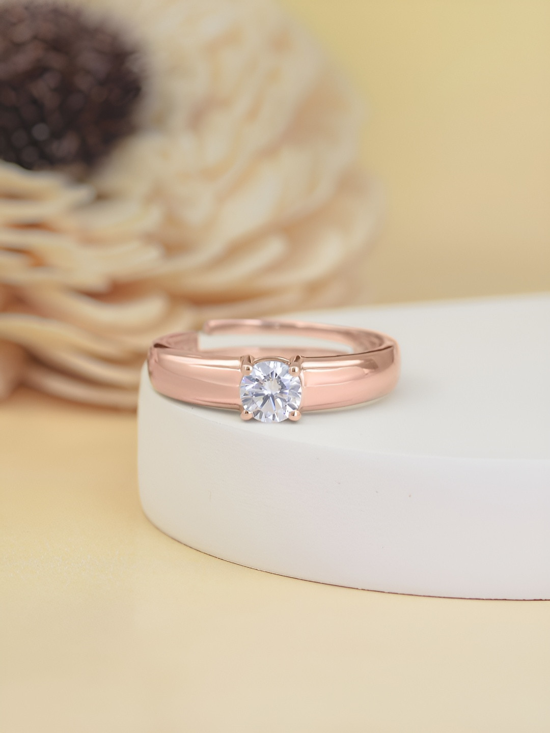 Ornate Jewels Men 925 Sterling Silver 18K Rose Gold Plated American Diamond Studded Ring