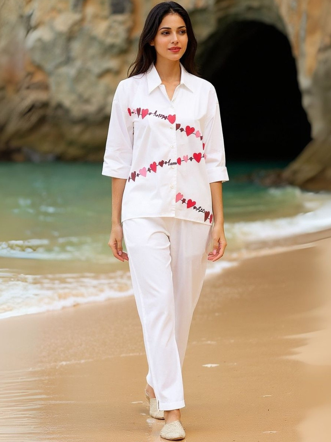 ZUMMER Printed Shirt Coller Pure Cotton Shirt With Trousers