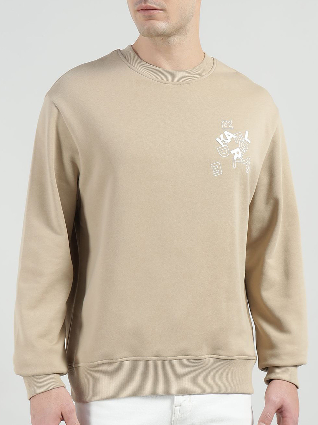 Karl Lagerfeld Men Long Sleeves Broken Karl Printed Cotton Pullover Sweatshirt
