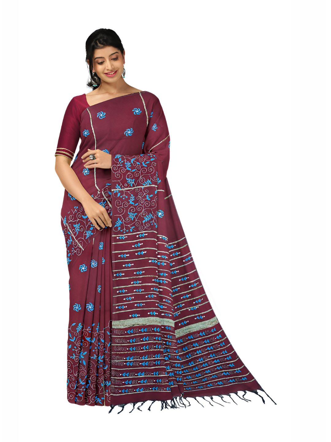 SOUL OF BENGAL Ethnic Motifs Embroidered Pure Cotton Saree