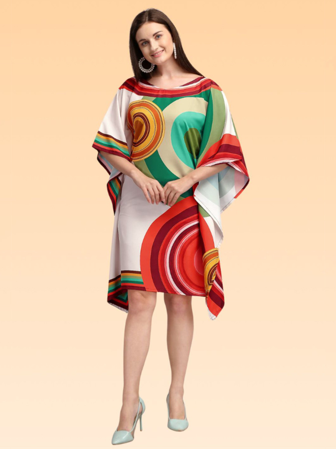 SilkSutra Women Graphic Printed Round Neck Kaftan Longline Top