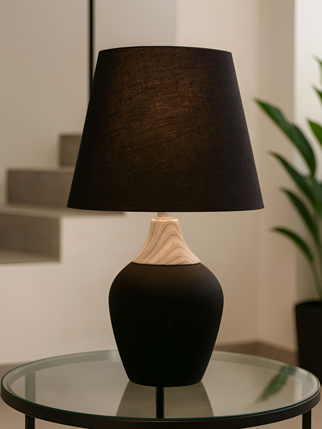Homesake Black & Camel Brown Ceramic Industrial Frustum Shaped Table Lamp
