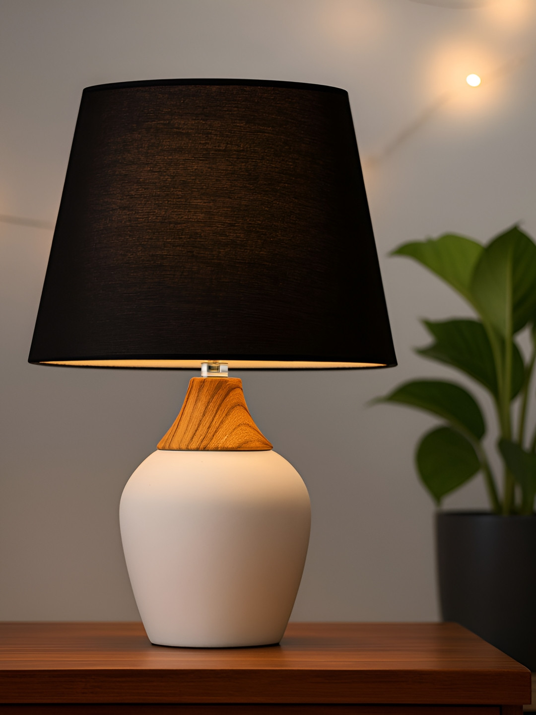 Homesake Black Ceramic Industrial Frusturical Shaped Table Lamp