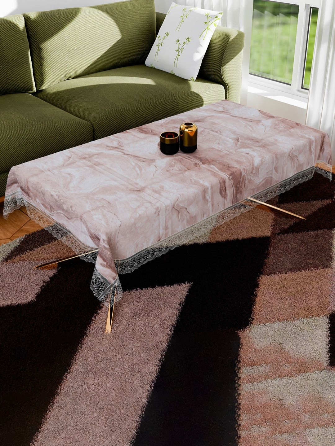 Aura Brown & White Marble Design Anti-Skid Rectangle 4  Seater Table Cover