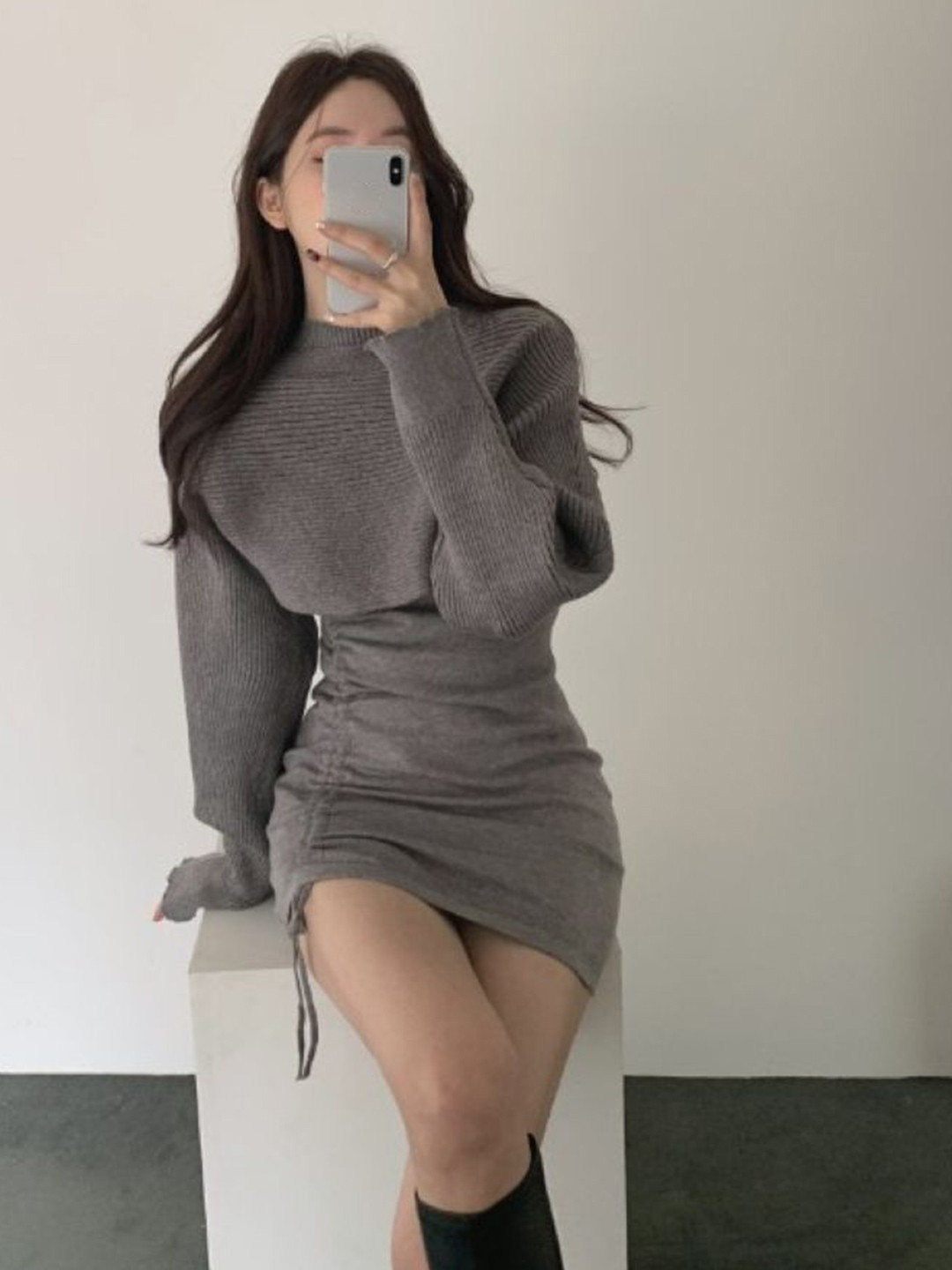 StyleCast Women Round Neck Gathered or Pleated Bodycon Mini Dresses