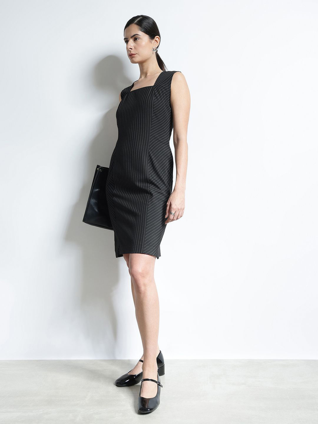 FableStreet Women Black Pinstripe Sheath Dress