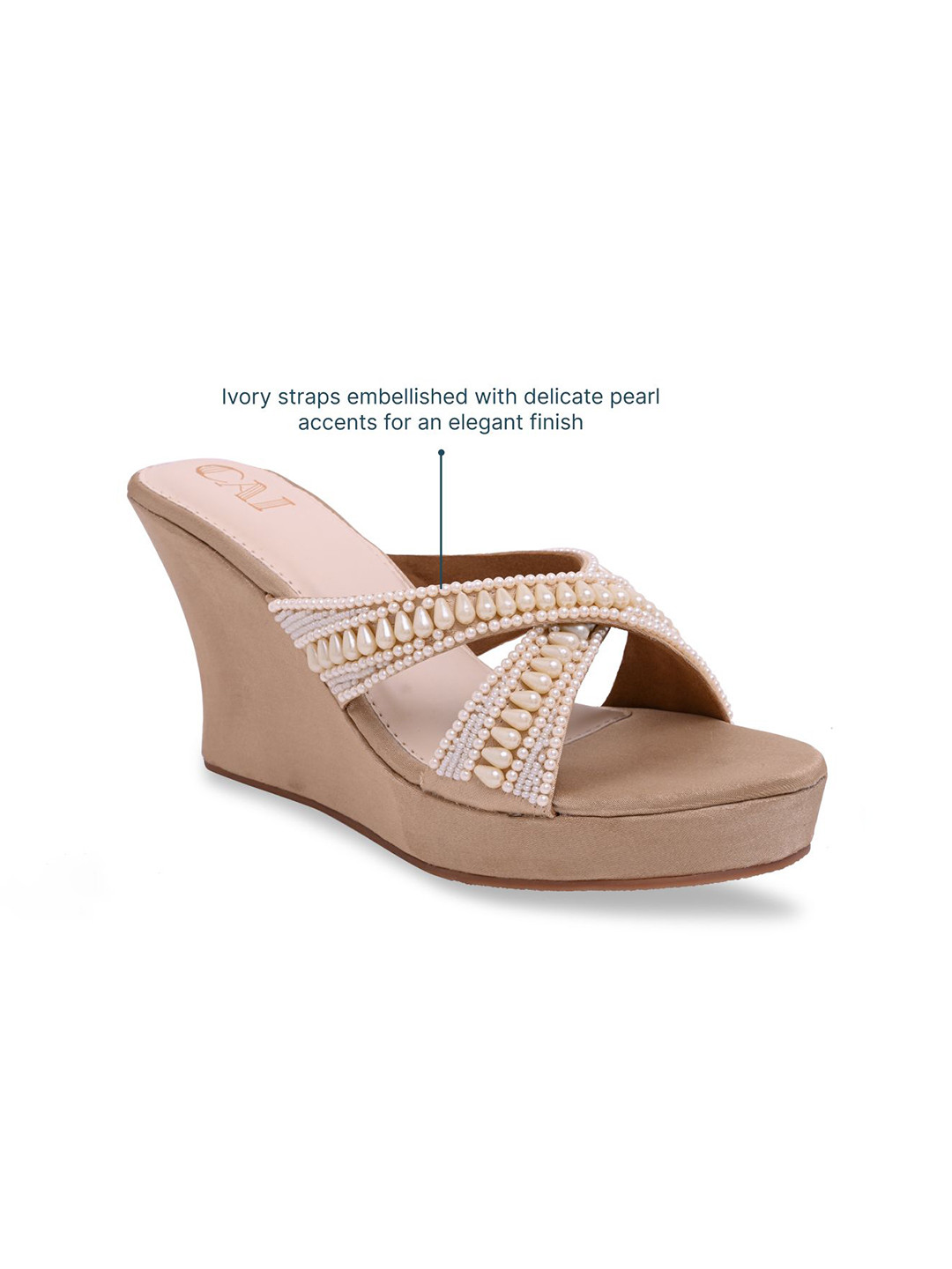 CAI PU Women Ivory Pearlescent Wedge Heel Sandals