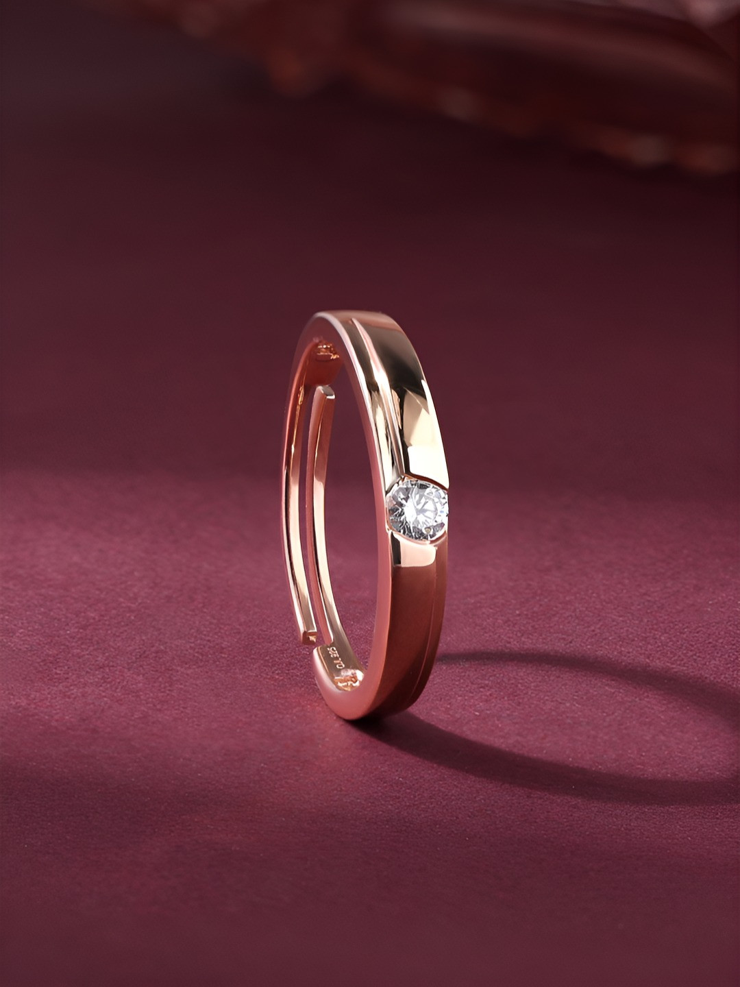 Ornate Jewels Men 925 Sterling Silver 18K Rose Gold Plated American Diamond Studded Ring