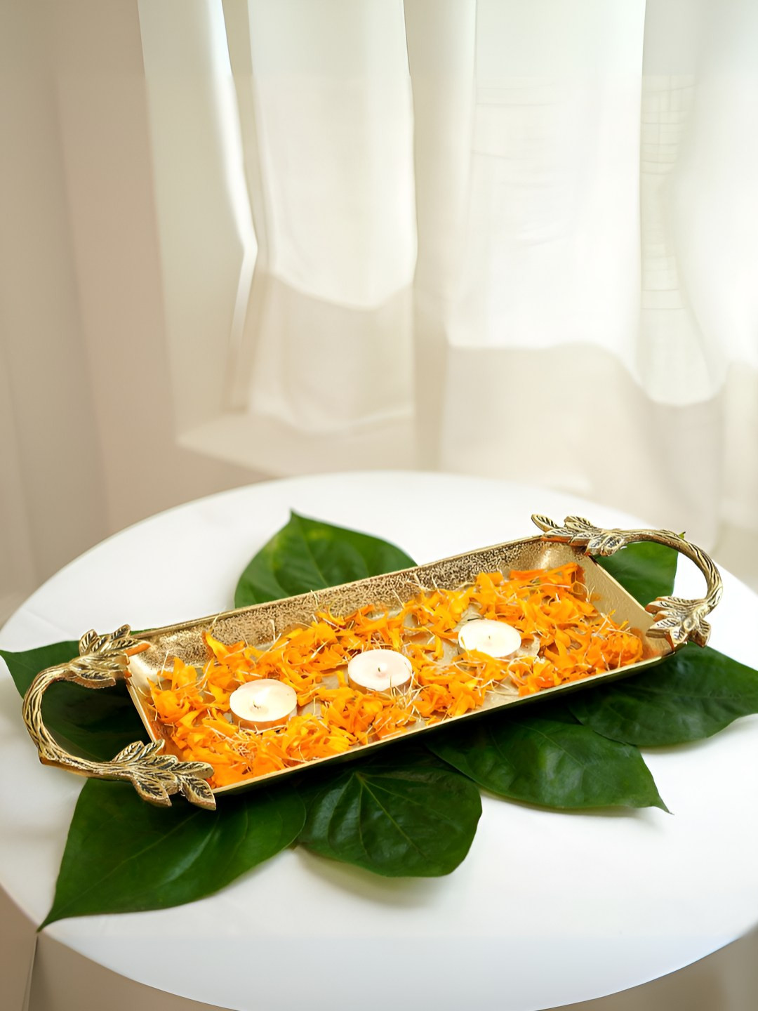 BEHOMA Gold-Toned Aluminium Hand-Painted Serving Tray