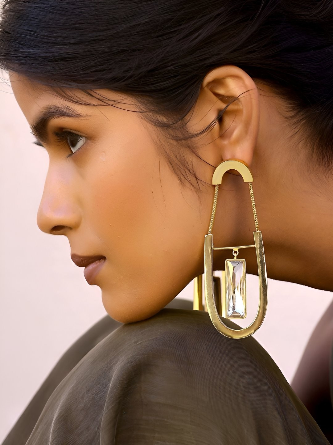 BBlingg Swarovski Crystal Studded Rectangular Shaped Drop Earrings