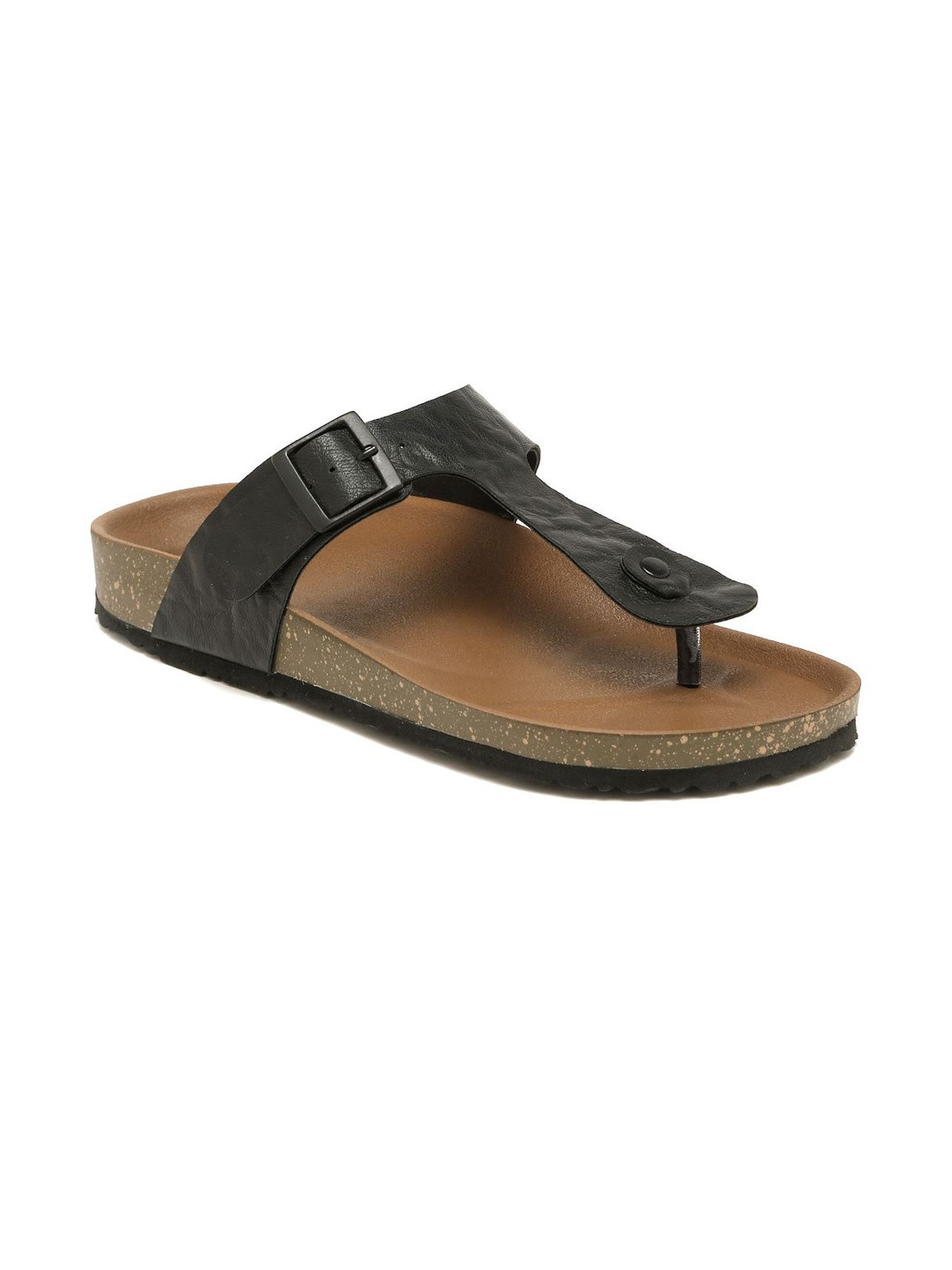 Kosher Men Black Printed Casual T-Strap Flat Flip Flops