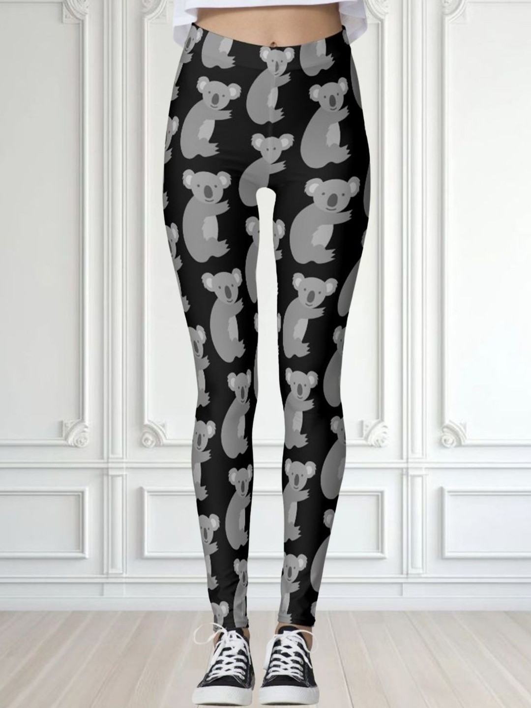 Moda Rapido Women Black Koala Printed Stretchable Jegging