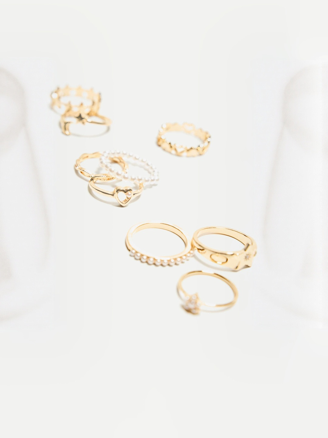 Bershka Set Of 9 Pearls Beaded Finger Rings