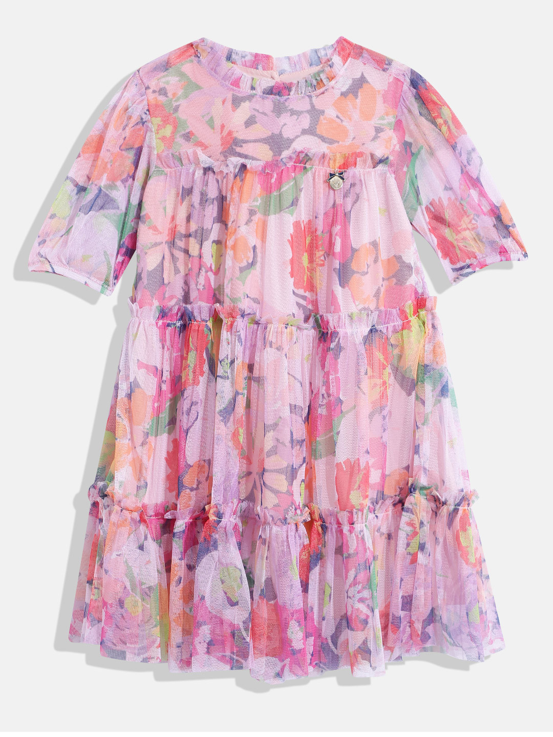 Allen Solly Junior Girls Floral Print Ruffled Net A-Line Dress