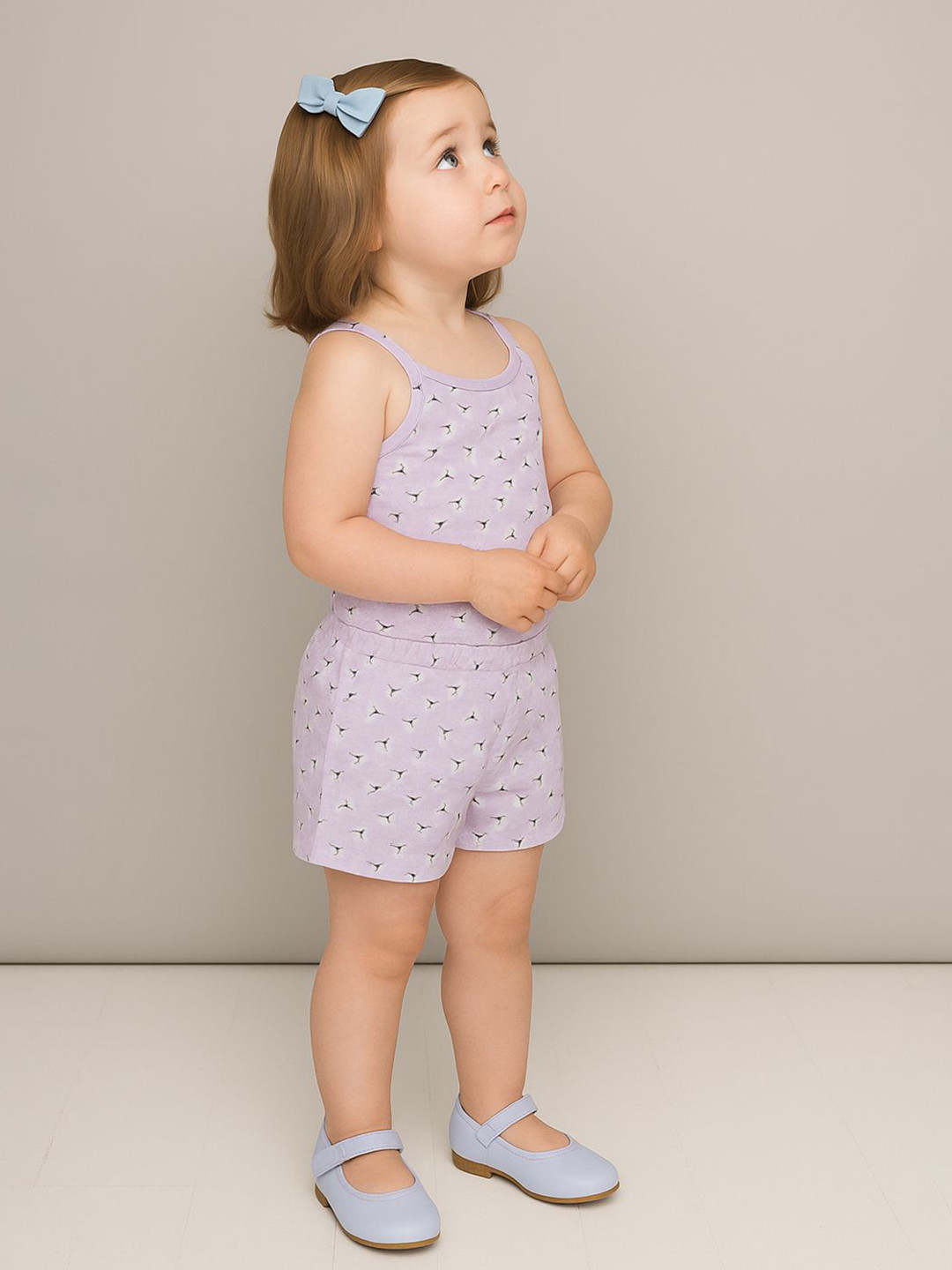 Kidbea Girls Floral Printed Sleeveless Pure Cotton Tank Top And Elastic Waist Shorts