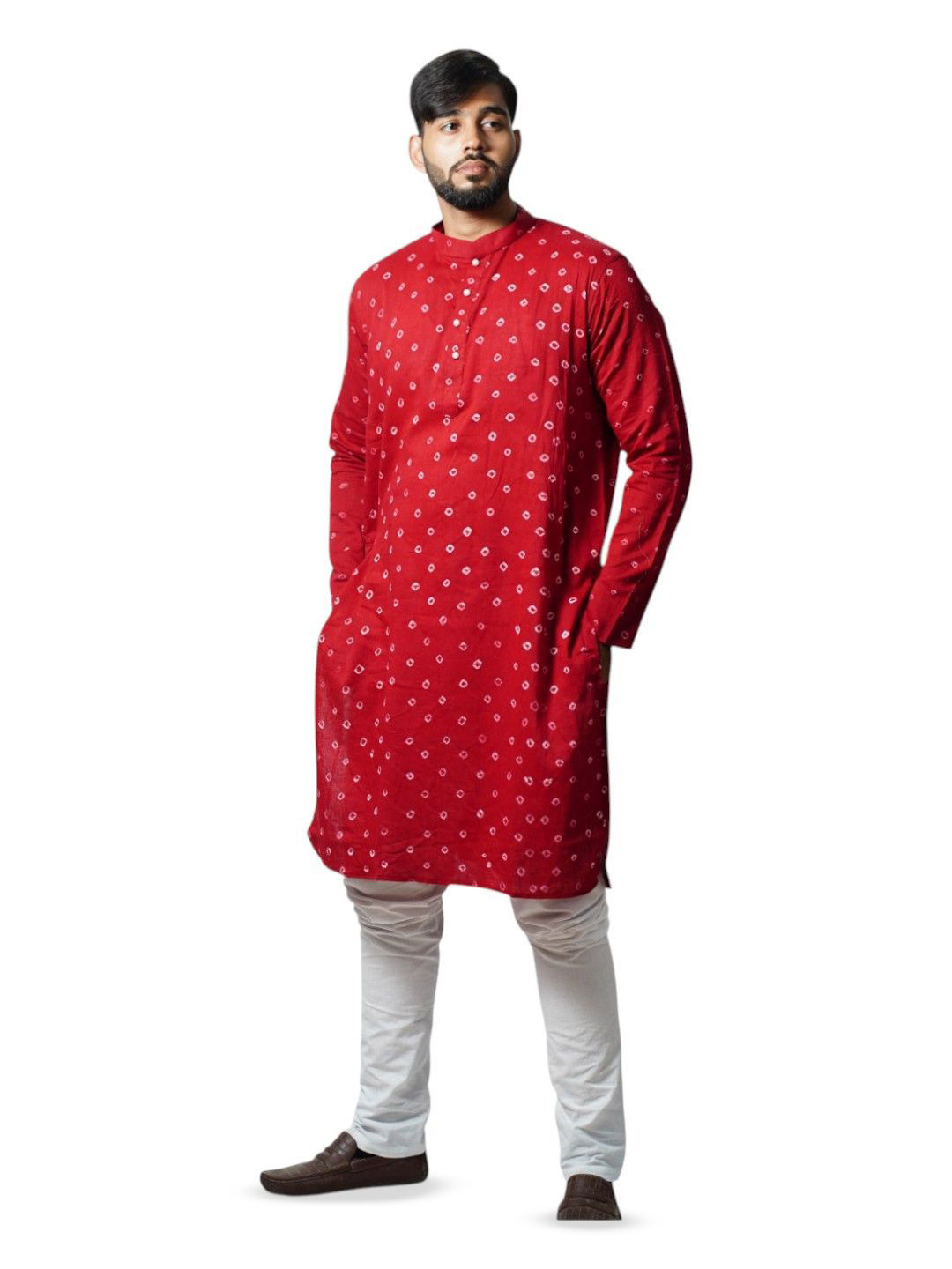 PRETANSHAH Bandhani Printed Band Collar Pure Cotton Straight Kurta