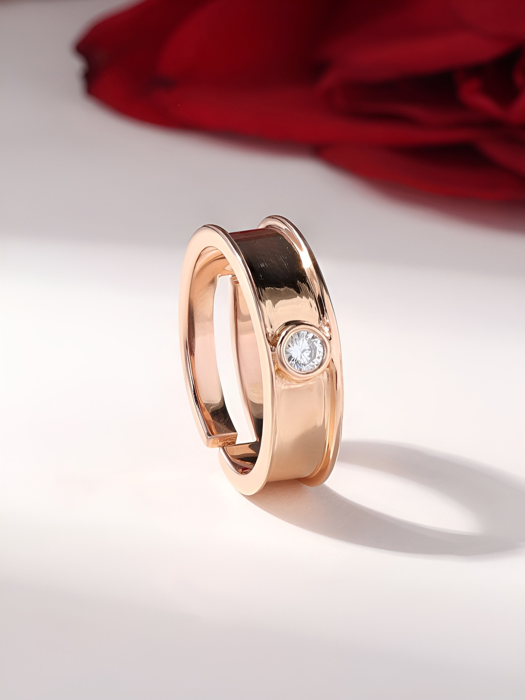 Ornate Jewels Men 925 Silver Rose Gold Plated American Diamond Studded Ring
