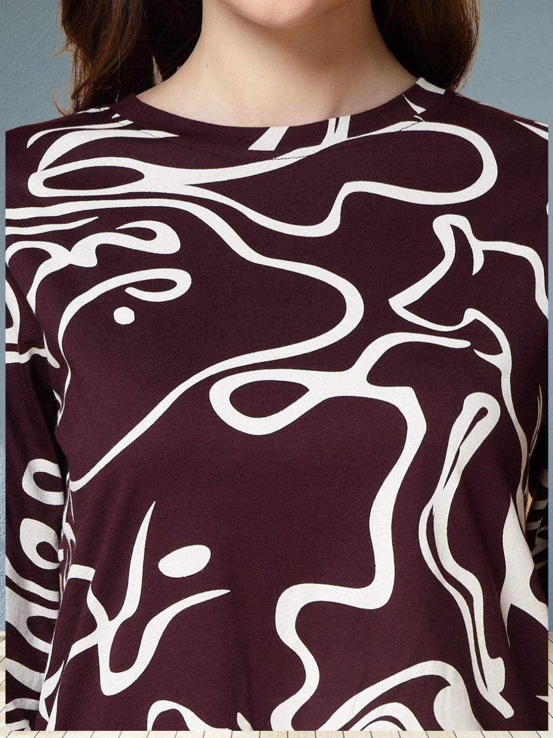 Moda Rapido Women Wine Cotton Lycra Blend Styled With Abstract Print Tracksuit