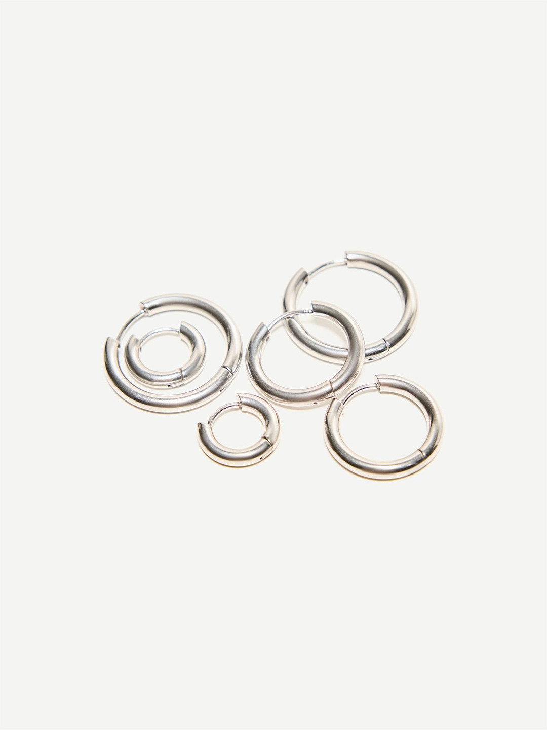 Bershka Men Set Of 6 Stainless Steel Circular Shaped Hoop Earrings