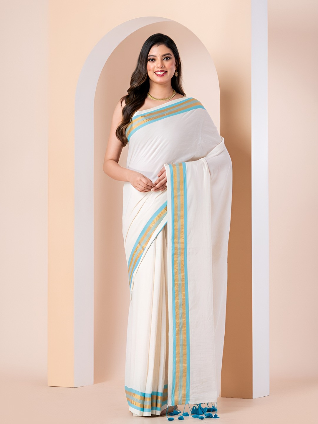 Durga Handloom Pure Cotton Saree with Tissue Border
