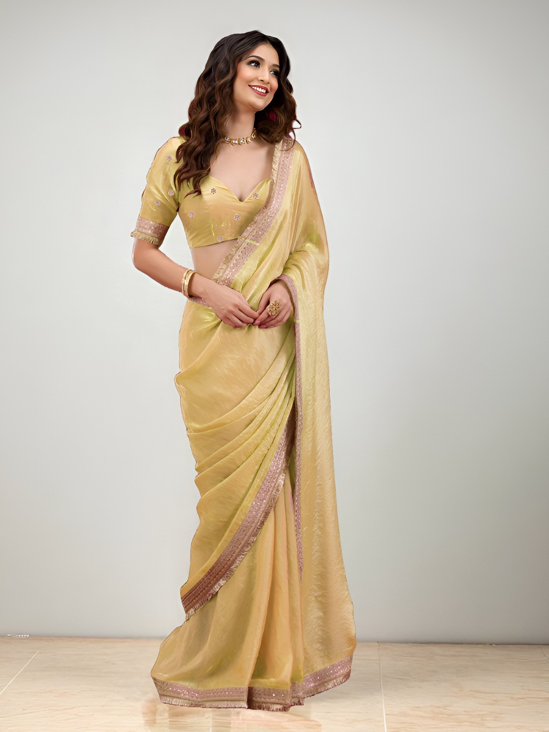 SHYAMLATA Embellished Zari Tissue Saree