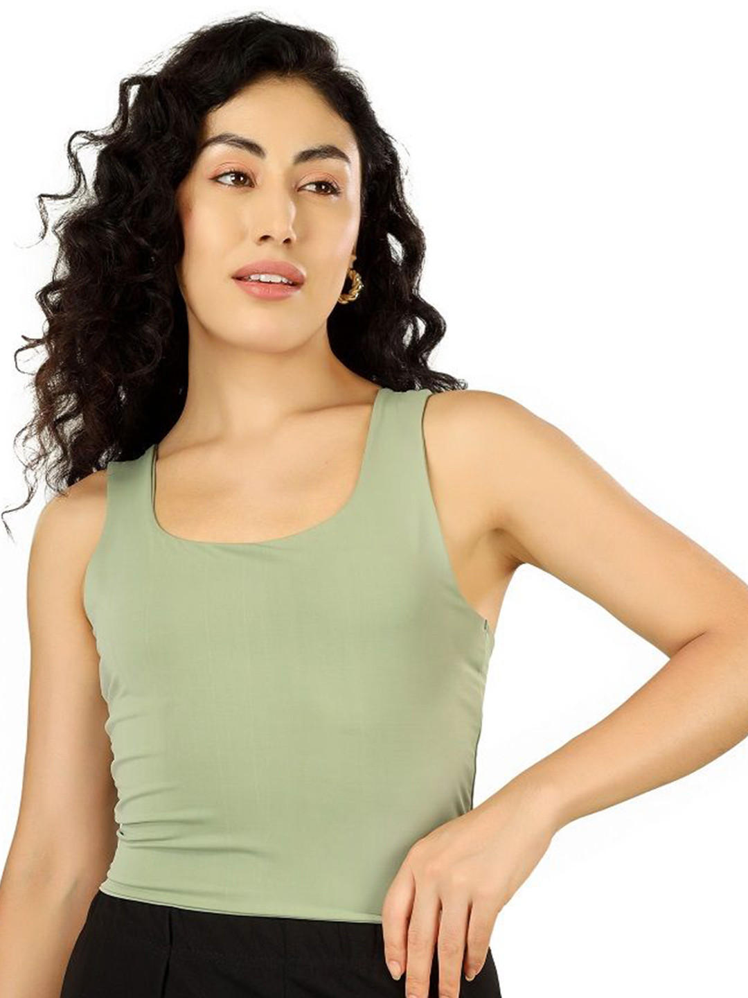 BLUEFICUS Women Solid Sleeveless Green Tank Top