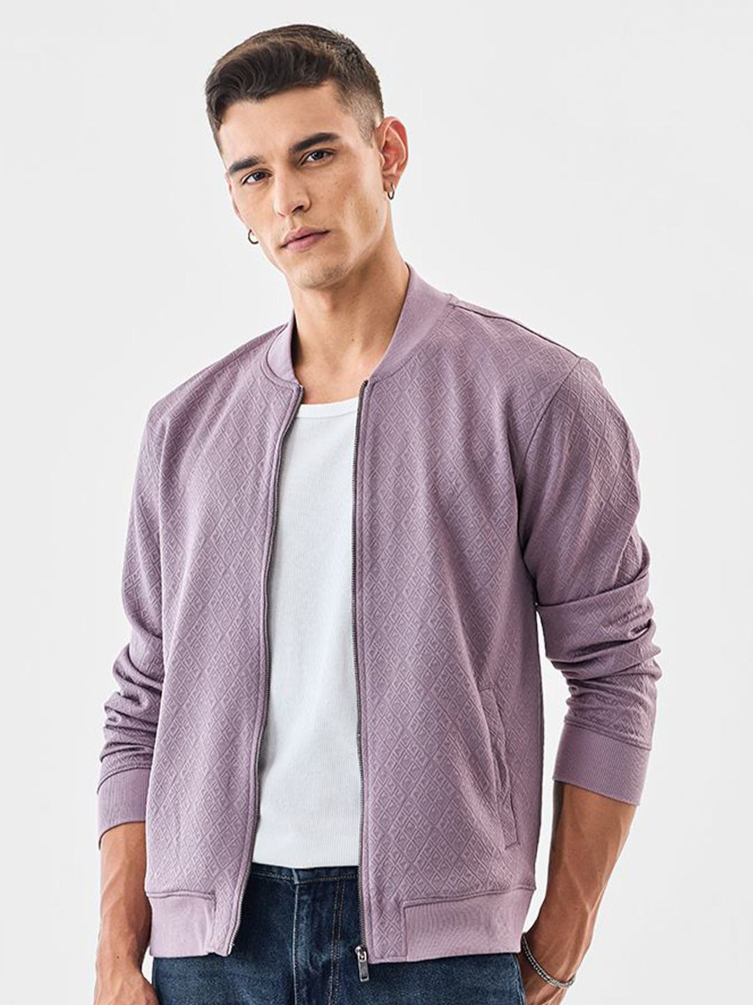 Snitch Men Lilac Textured Lightweight Bomber Jacket