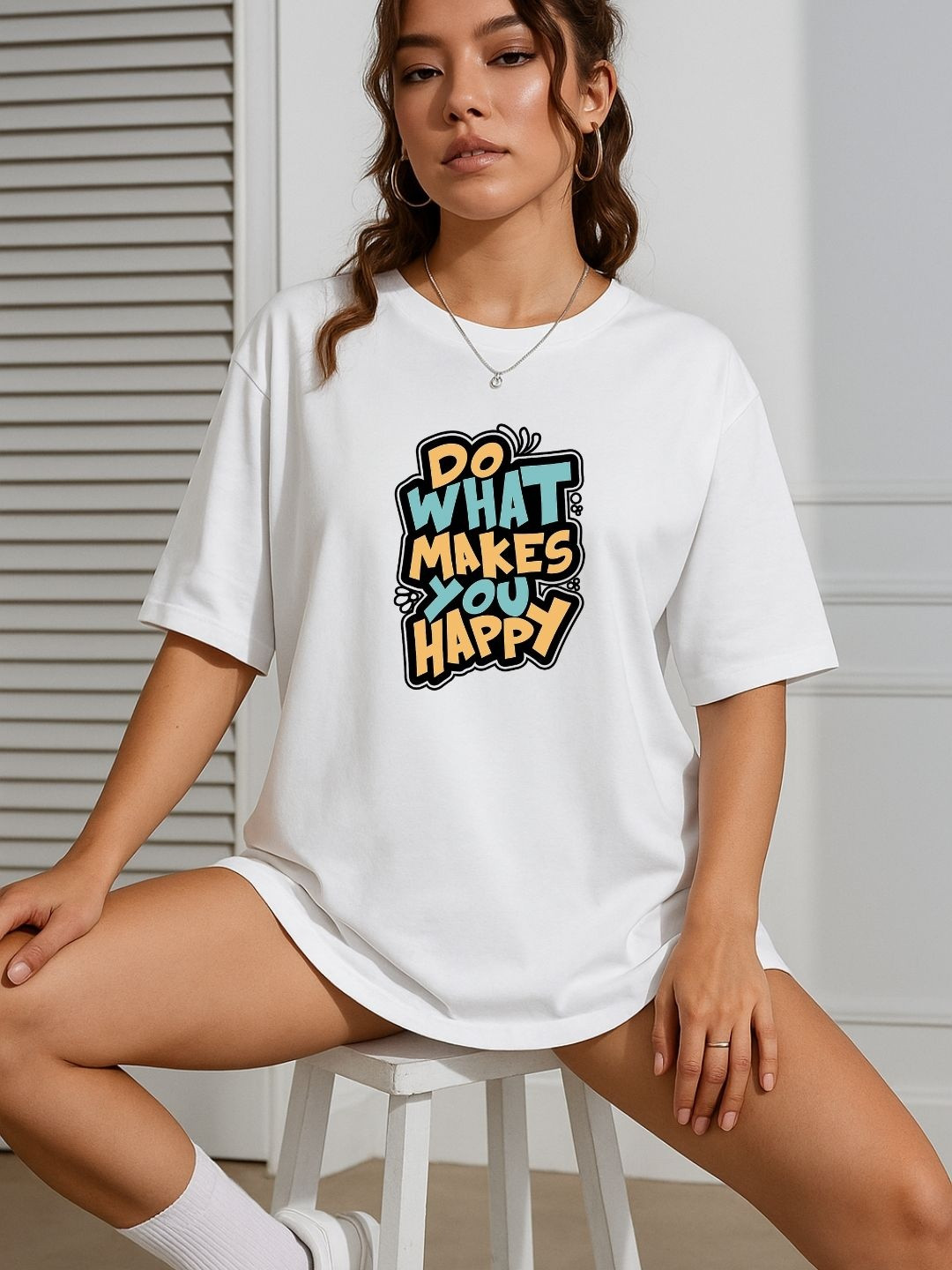 SZN Women White Typography Printed Drop-Shoulder Sleeves T-shirt