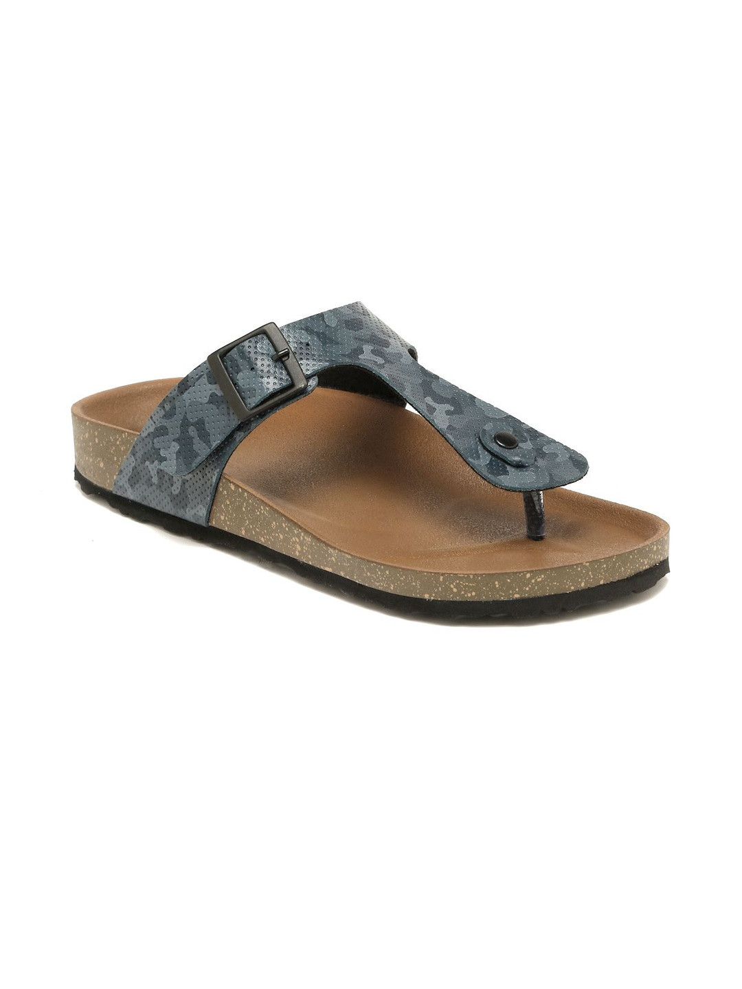 Kosher Men Blue Printed Casual T-Strap Flat Flip Flops