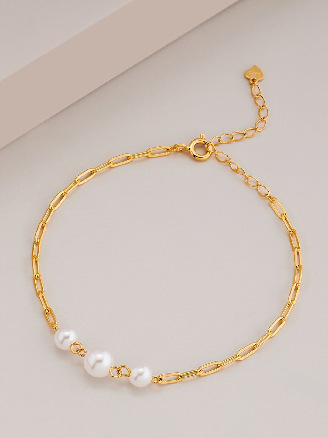 Kushal's Fashion Jewellery Women 92.5 Sterling Silver Gold-Plated Pearl Link Bracelet