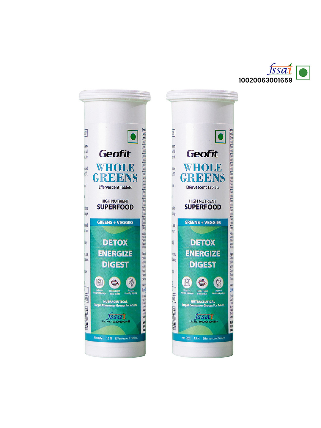 Geofit Set Of 2 Whole Green Effervescent Tablets - 15 Effervescent Tablets Each