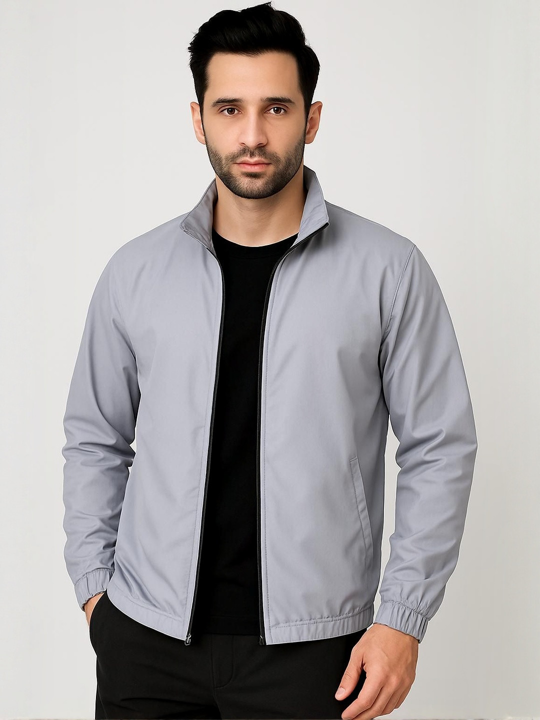 Apraa & Parma Men Stand Collar Solid Lightweight Sporty Jacket