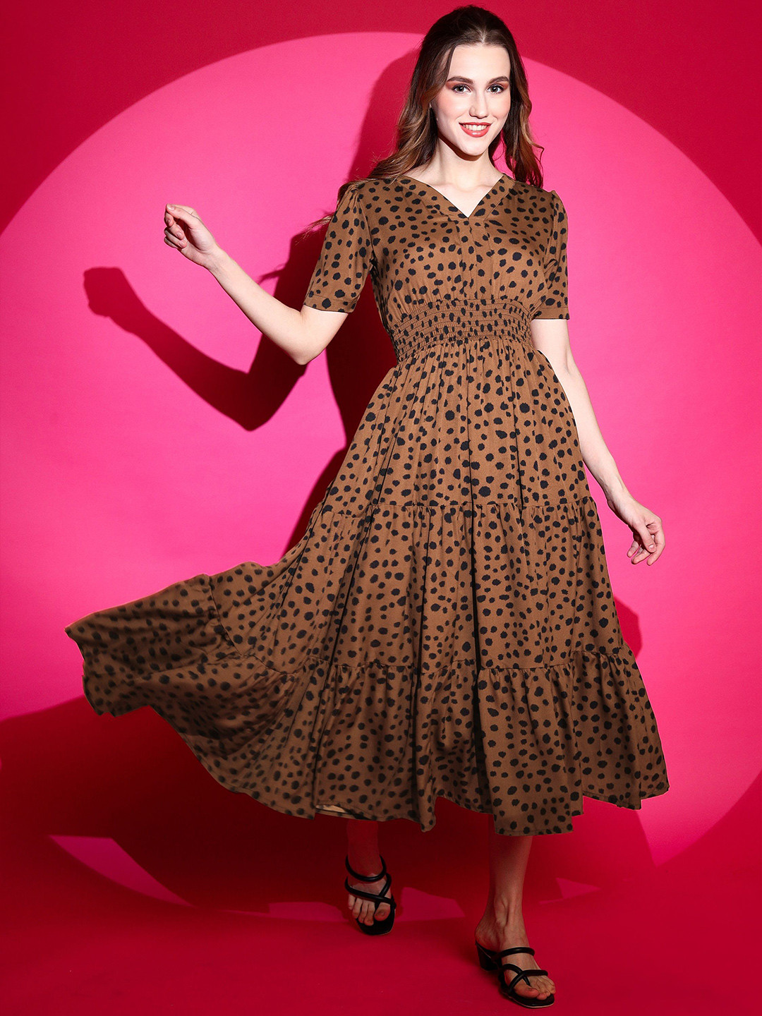 Honky Tonky Animal Print Crepe Fit & Flare Midi Dress