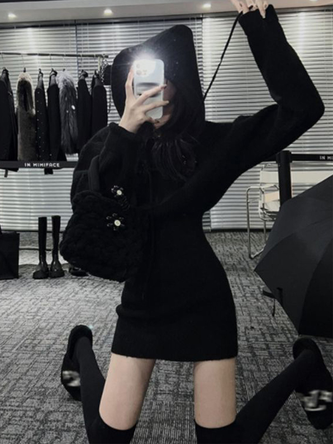 StyleCast Hood Neck A-Line Mini Dress