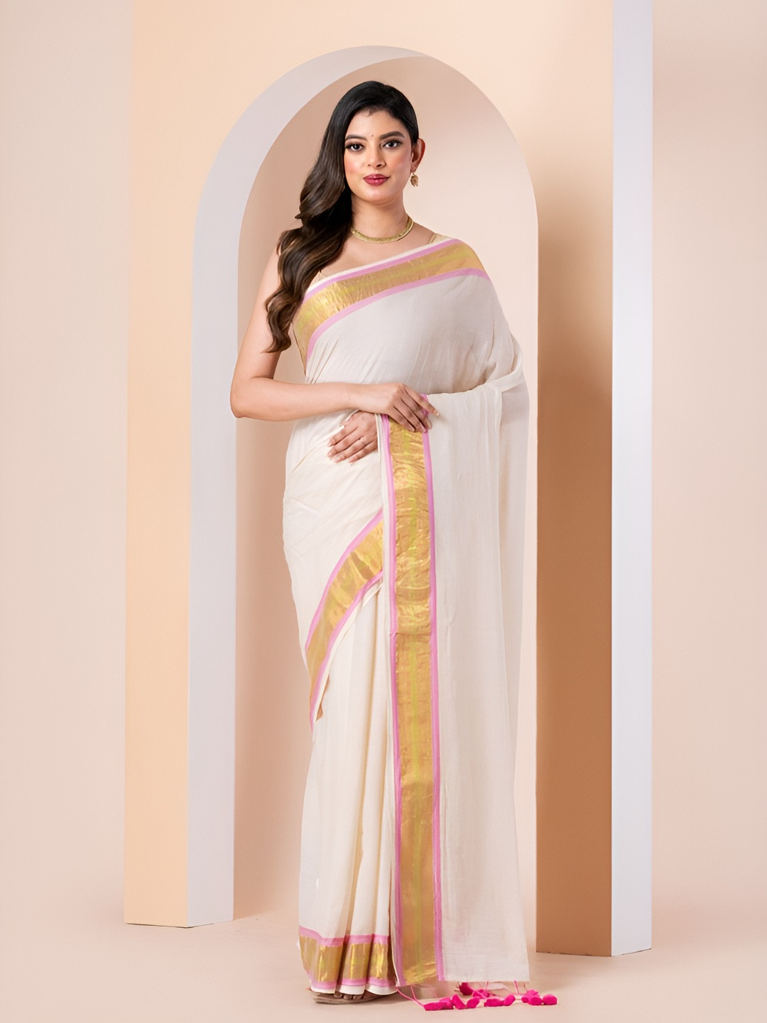 Durga Handloom Pure Cotton Saree with Tissue Border