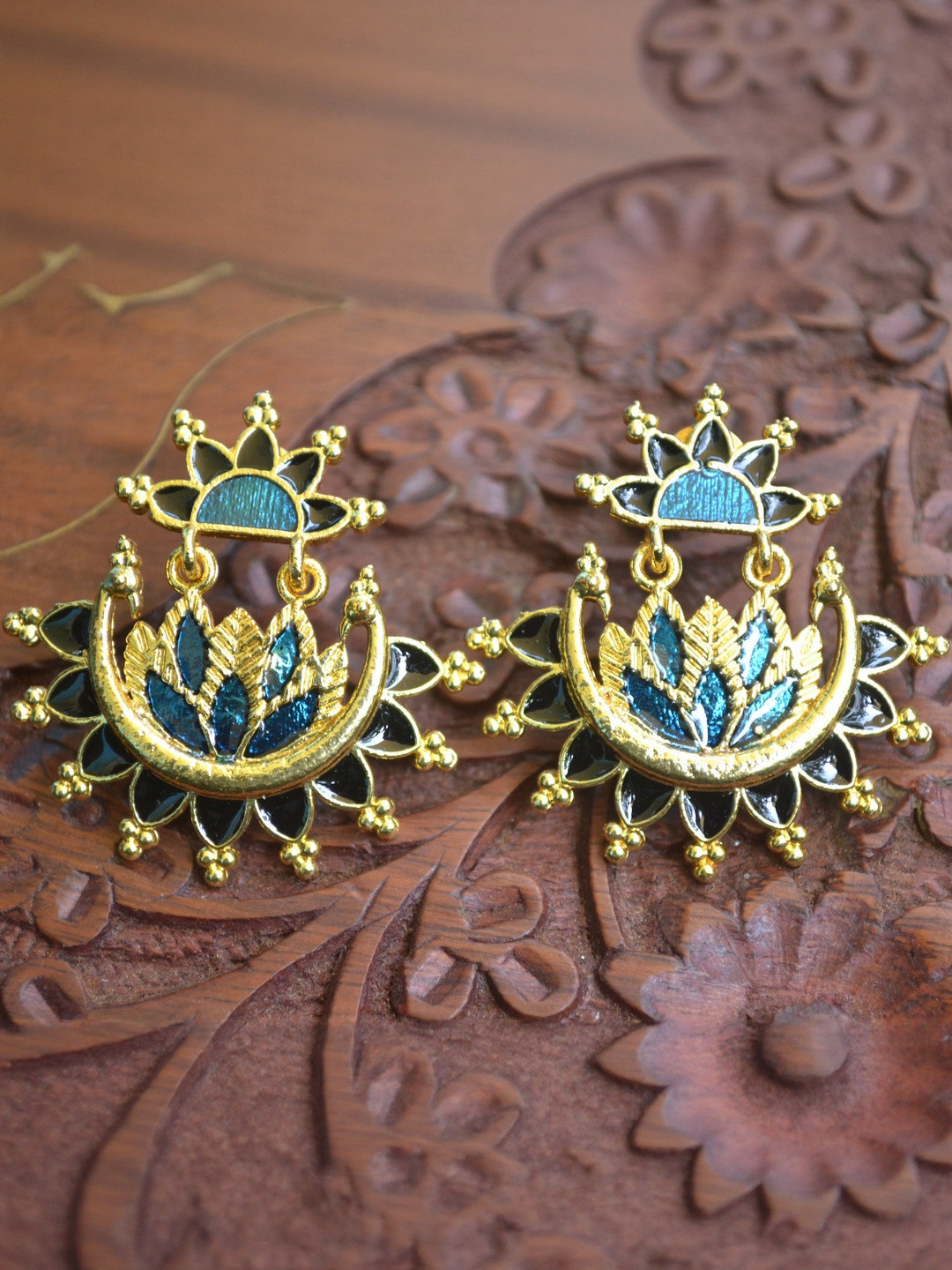 SHREEVARAM Blue Floral Studs Earrings
