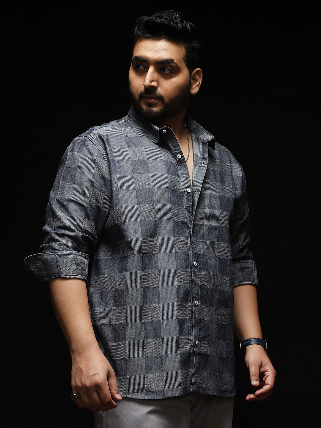 Instafab Plus Men Plus Size Comfort Fit Checked Spread Collar Cotton Casual Shirt