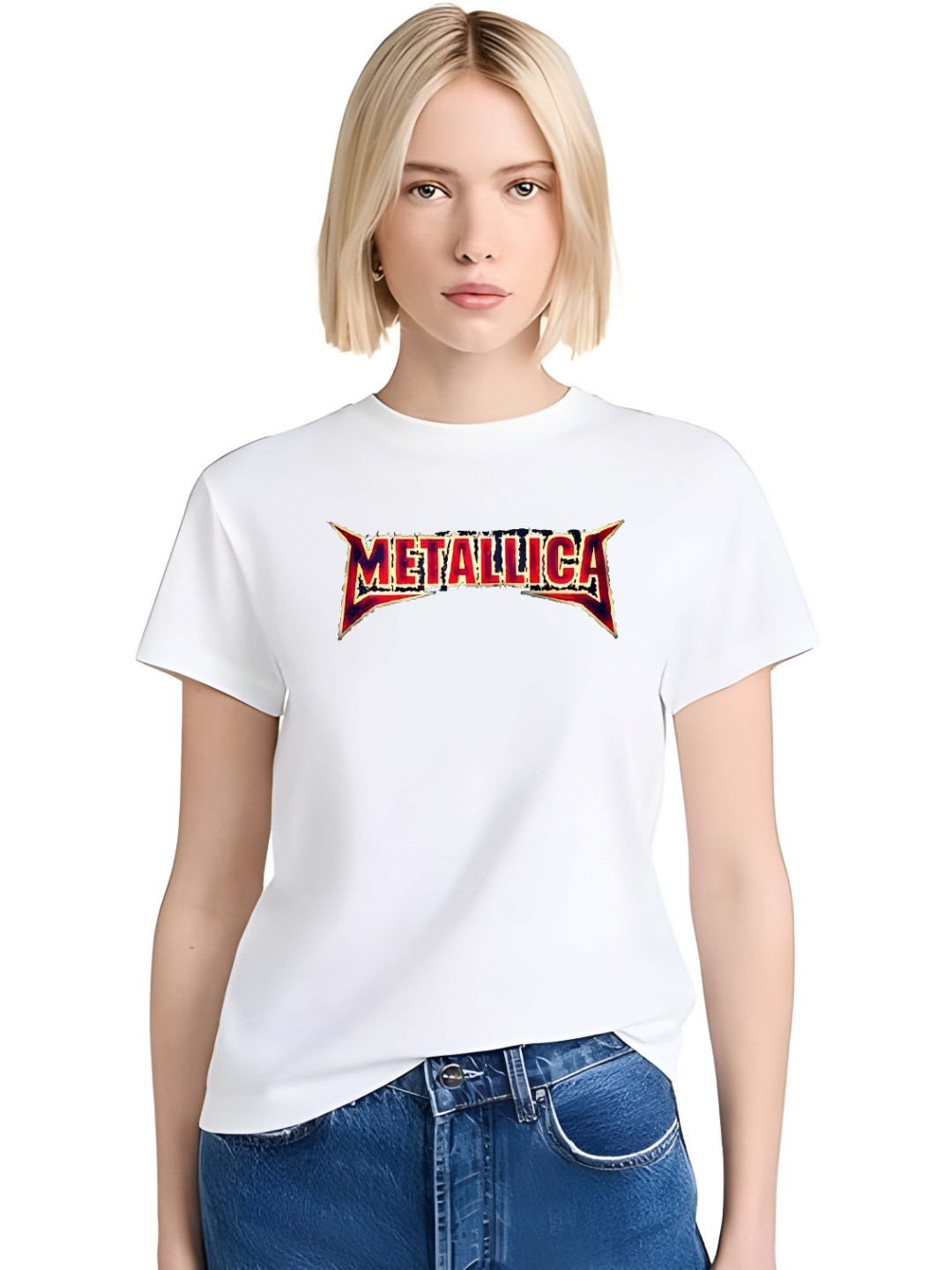 KAIDO Women Metallica Graphic Printed Round Neck Cotton T-shirt