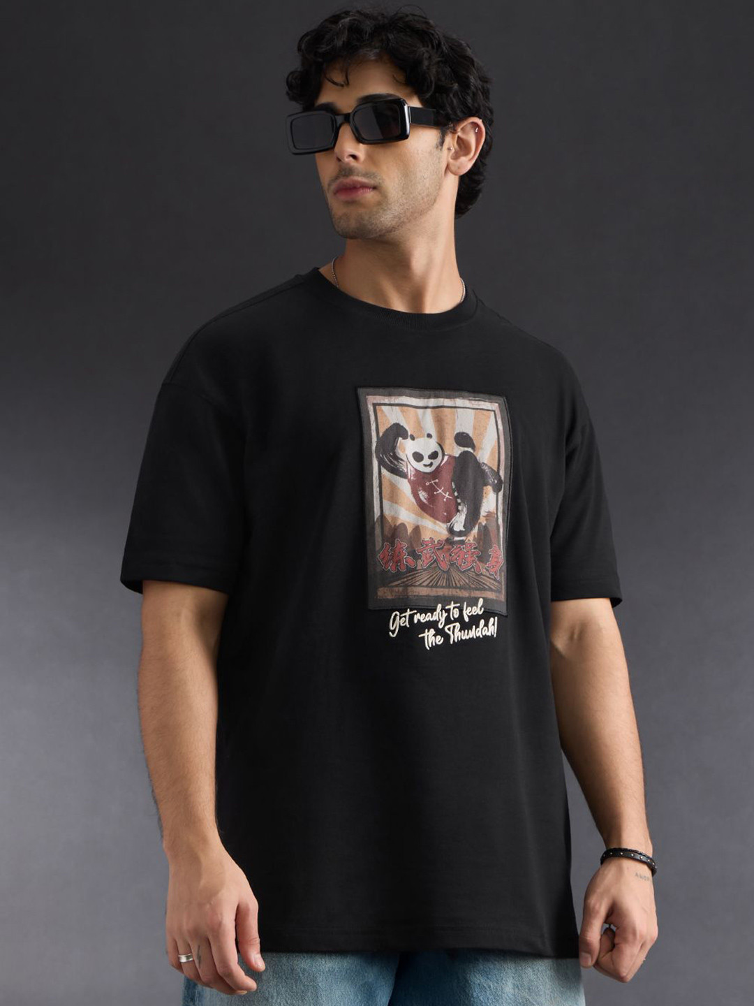 The Souled Store Kung Fu Panda Feel The Thundah Printed Pure Cotton Oversized T-shirt