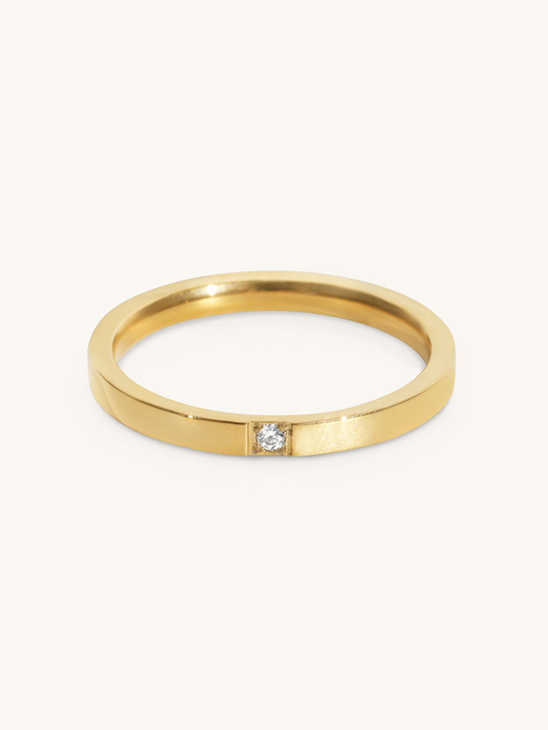 Elinor Jewels 18K Gold Plated Single Stone Diamond Band Finger Ring