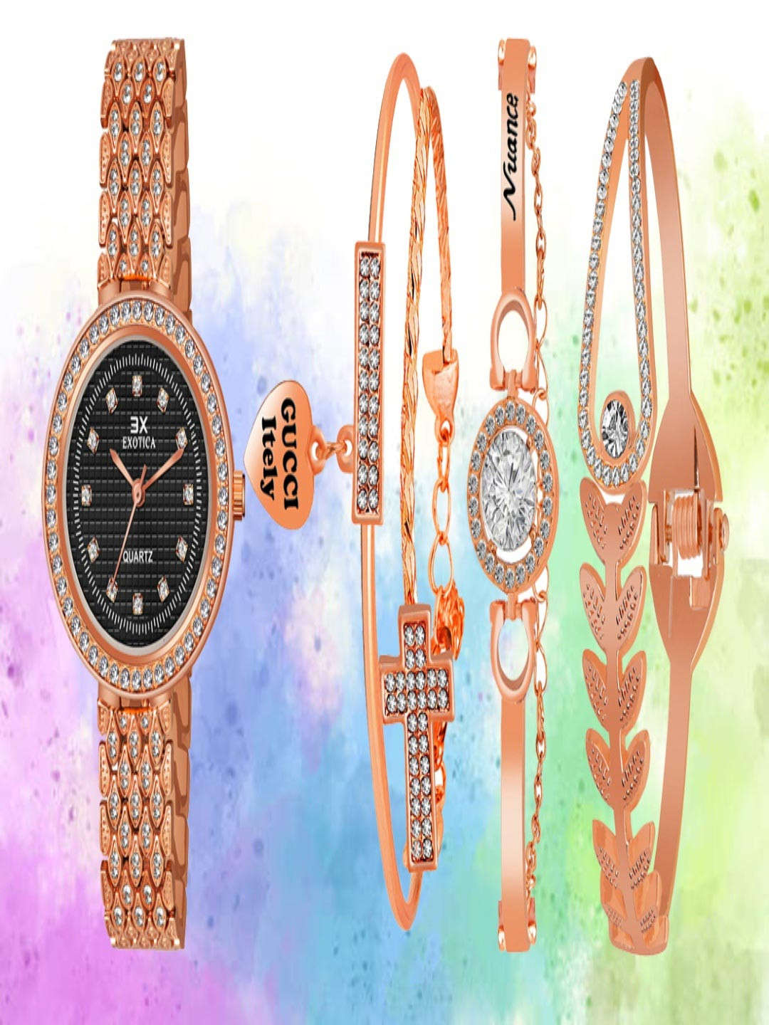 Exotica Fashions Girls Wrist Watch with Set Of 3 Bracelet Gift Set